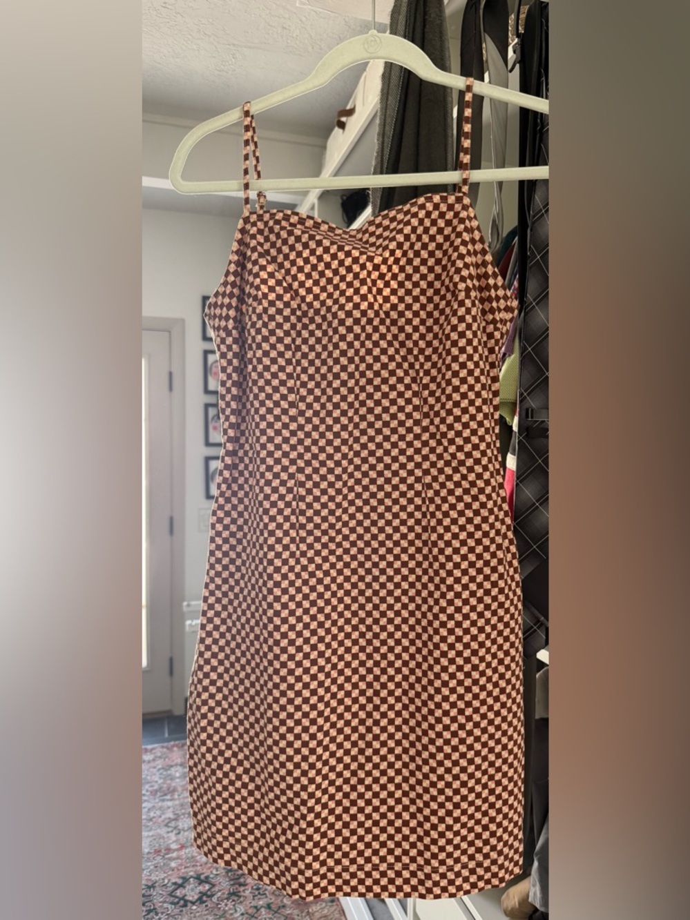 Levi's Checkered Denim Mini Dress Size XS Square Neck 100% Cotton